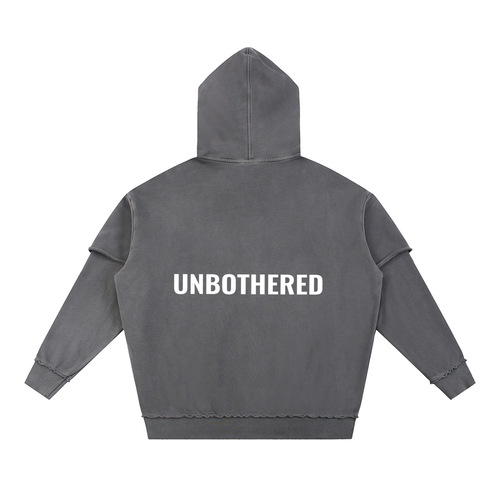 Snow Washed Raw Edge Double Layered Hoodie