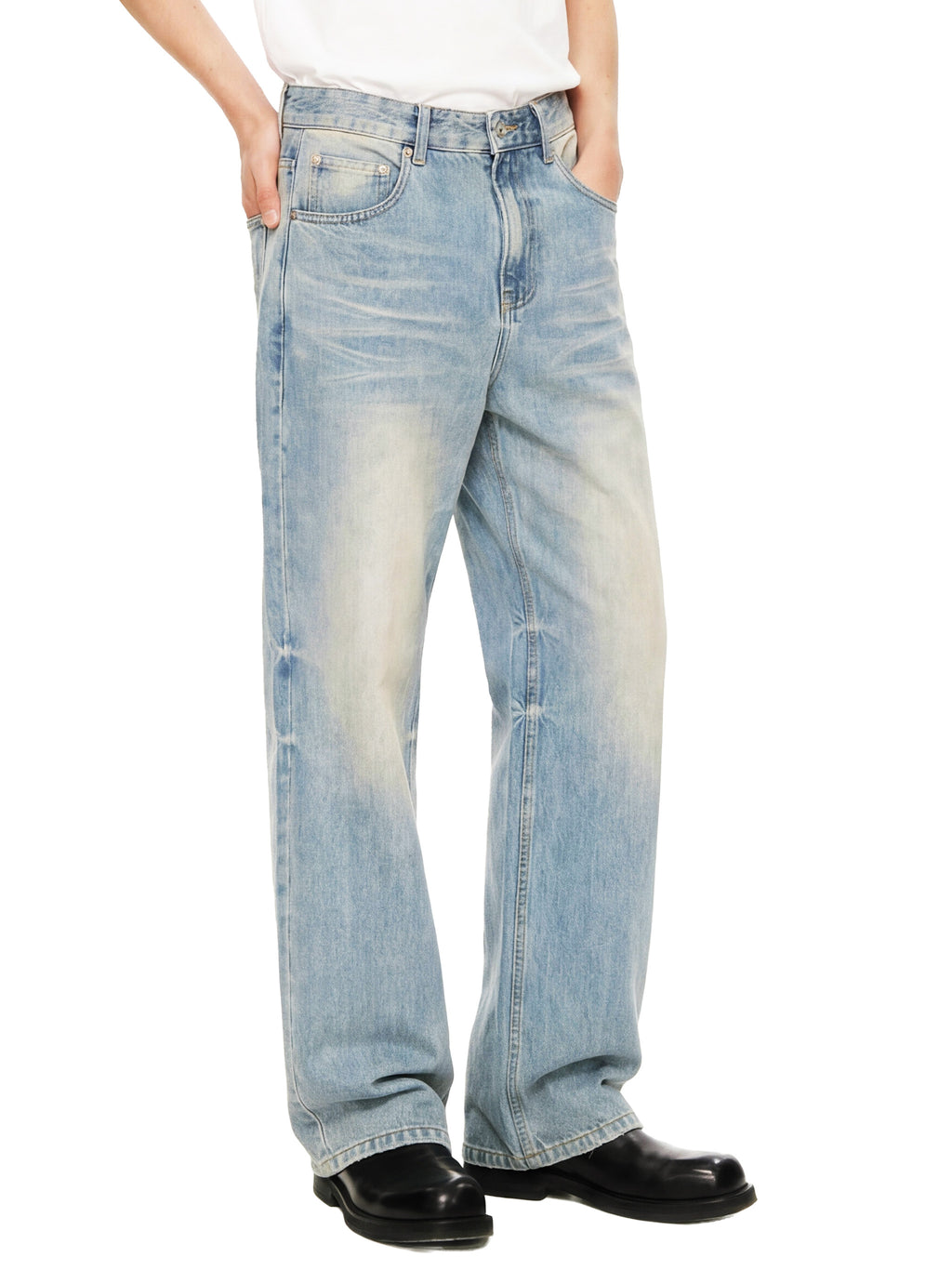 Sun Fade Raw Hem Denim Jeans